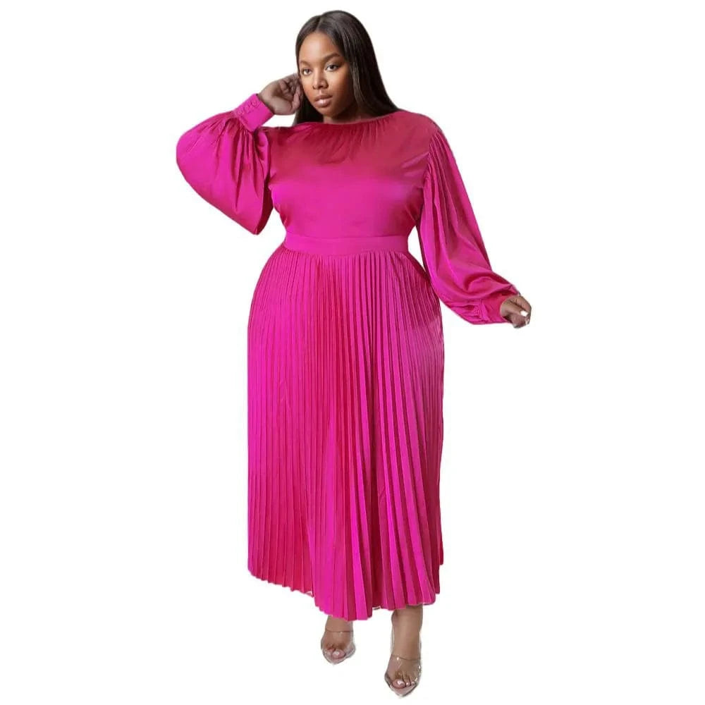 E0110ME01 Explosive Models Plus Size Long Sleeve Crewneck Pleated Sexy Maxi Women Dresses Sehe Fashion