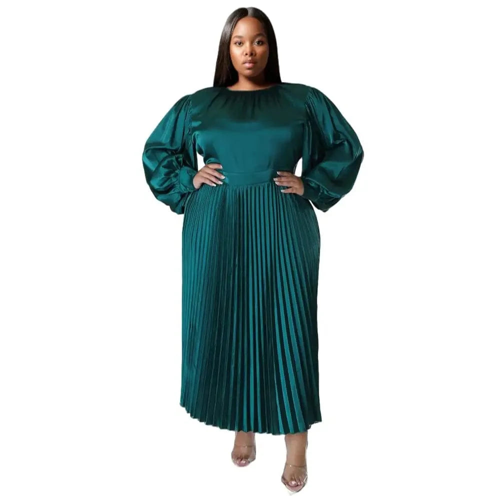 E0110ME01 Explosive Models Plus Size Long Sleeve Crewneck Pleated Sexy Maxi Women Dresses Sehe Fashion