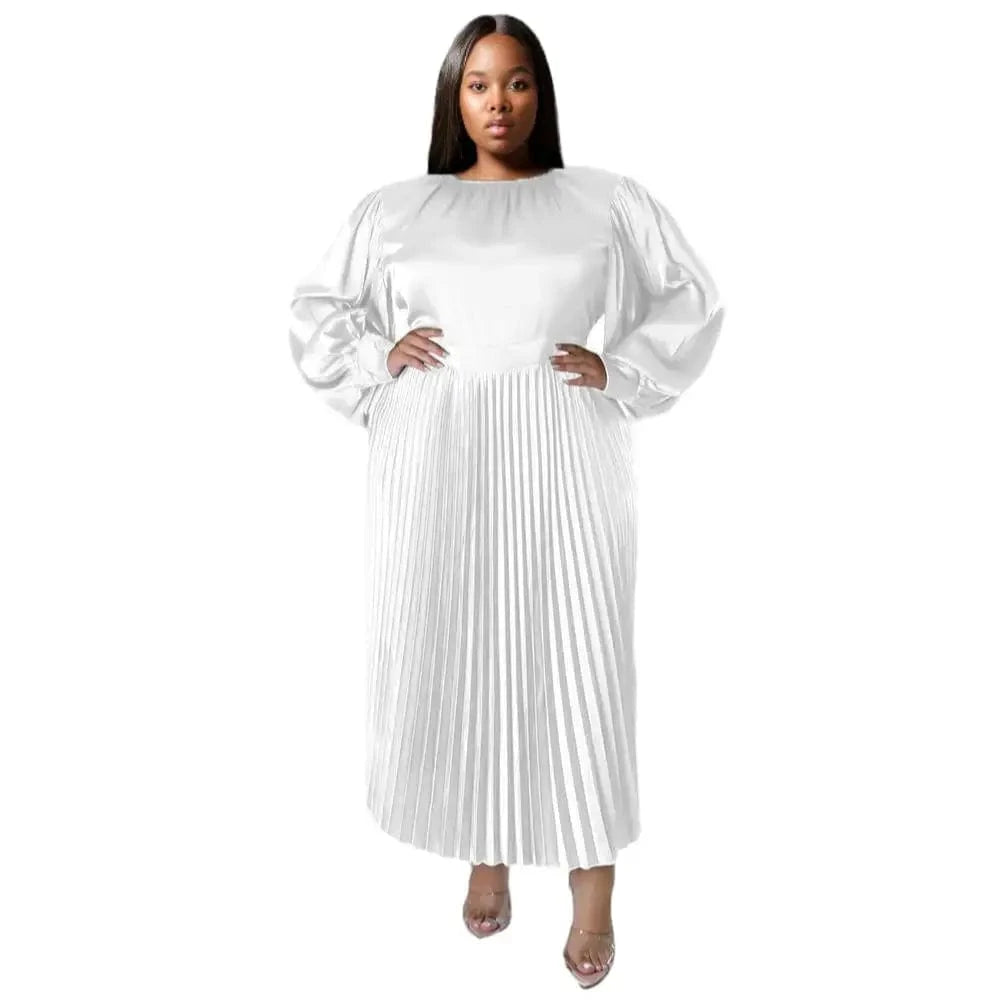 E0110ME01 Explosive Models Plus Size Long Sleeve Crewneck Pleated Sexy Maxi Women Dresses Sehe Fashion