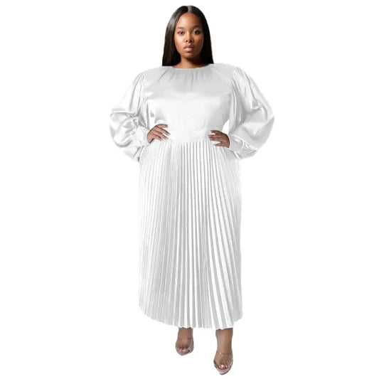 E0110ME01 Explosive Models Plus Size Long Sleeve Crewneck Pleated Sexy Maxi Women Dresses Sehe Fashion