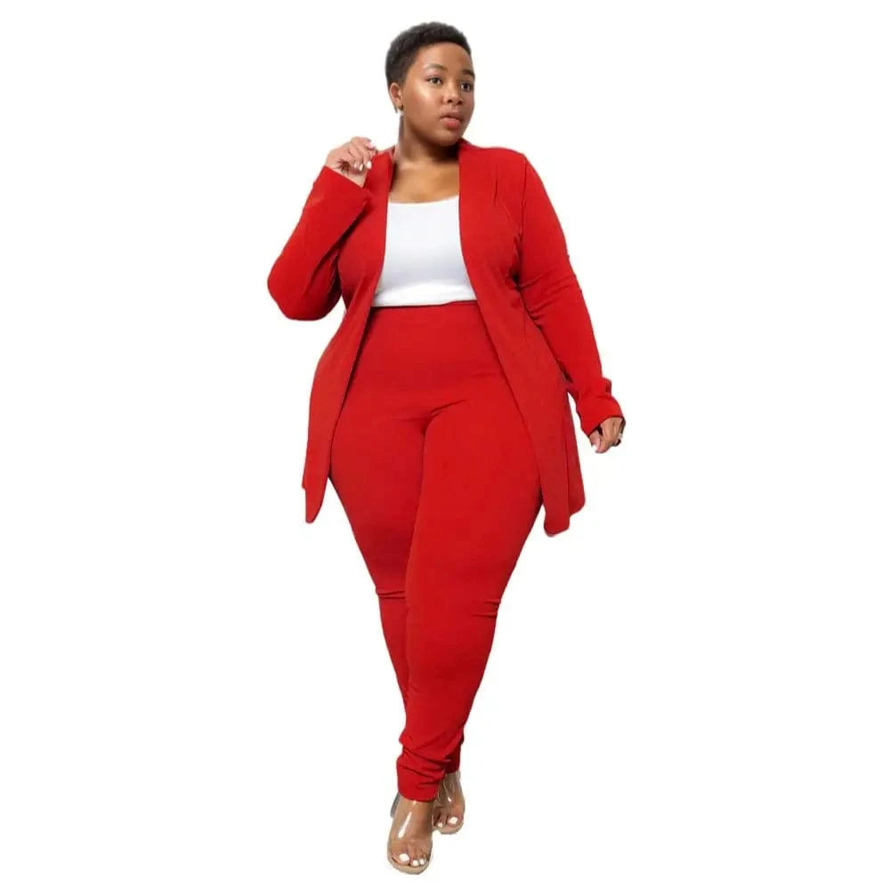 E0110ME11 Popular Plus Size Solid Color Long Sleeve Workout Office Style 2 Piece Blazer Suits Sets Women Sehe Fashion
