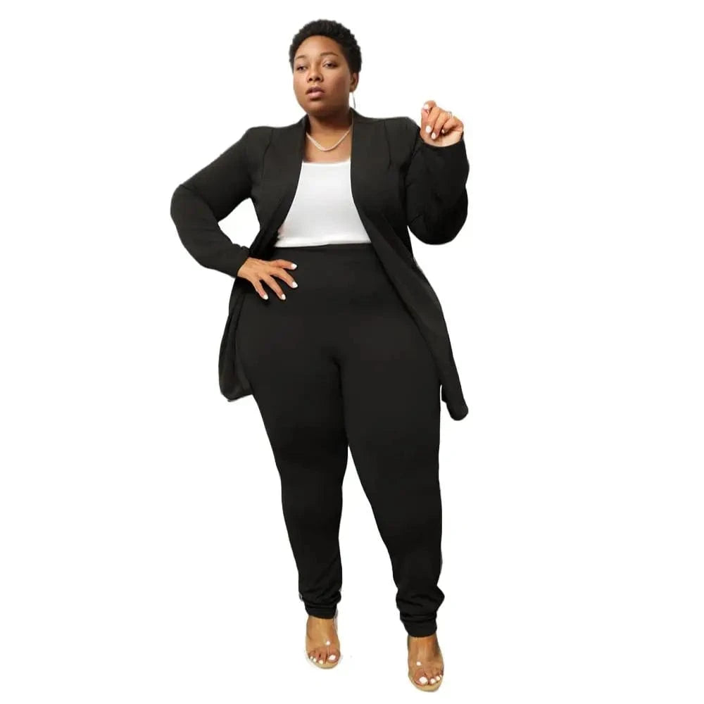 E0110ME11 Popular Plus Size Solid Color Long Sleeve Workout Office Style 2 Piece Blazer Suits Sets Women Sehe Fashion