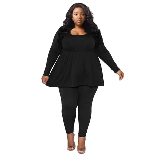 E0110ME13 New Trend Plus Size High Waist Long Sleeve Outfit 2 Piece Jogging Pants Set For Women Sehe Fashion