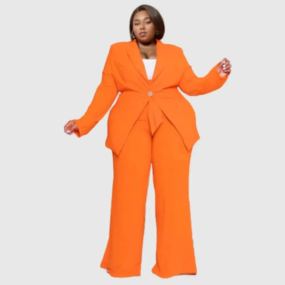 E0110ME15 New Design Plus Size Single Button Casual Workout 2 Piece Women Pants Sets Sehe Fashion