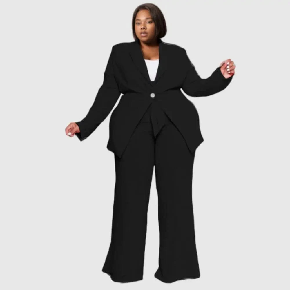 E0110ME15 New Design Plus Size Single Button Casual Workout 2 Piece Women Pants Sets Sehe Fashion