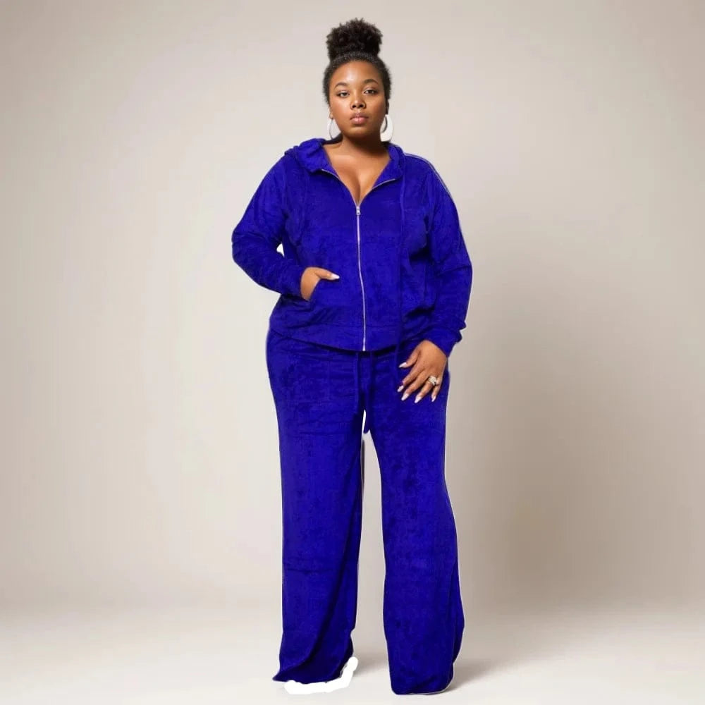 E0110ME20 Latest Models Plus Size Hooded Zipper Up Wide Leg Sprint Two Piece Outfit Women Sets Sehe Fashion