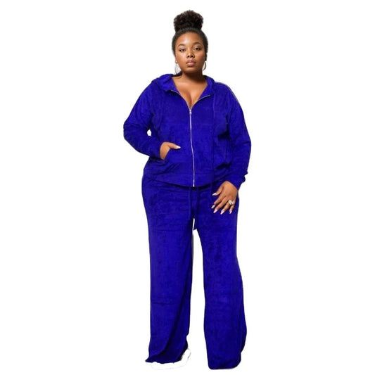 E0110ME20 Latest Models Plus Size Hooded Zipper Up Wide Leg Sprint Two Piece Outfit Women Sets Sehe Fashion