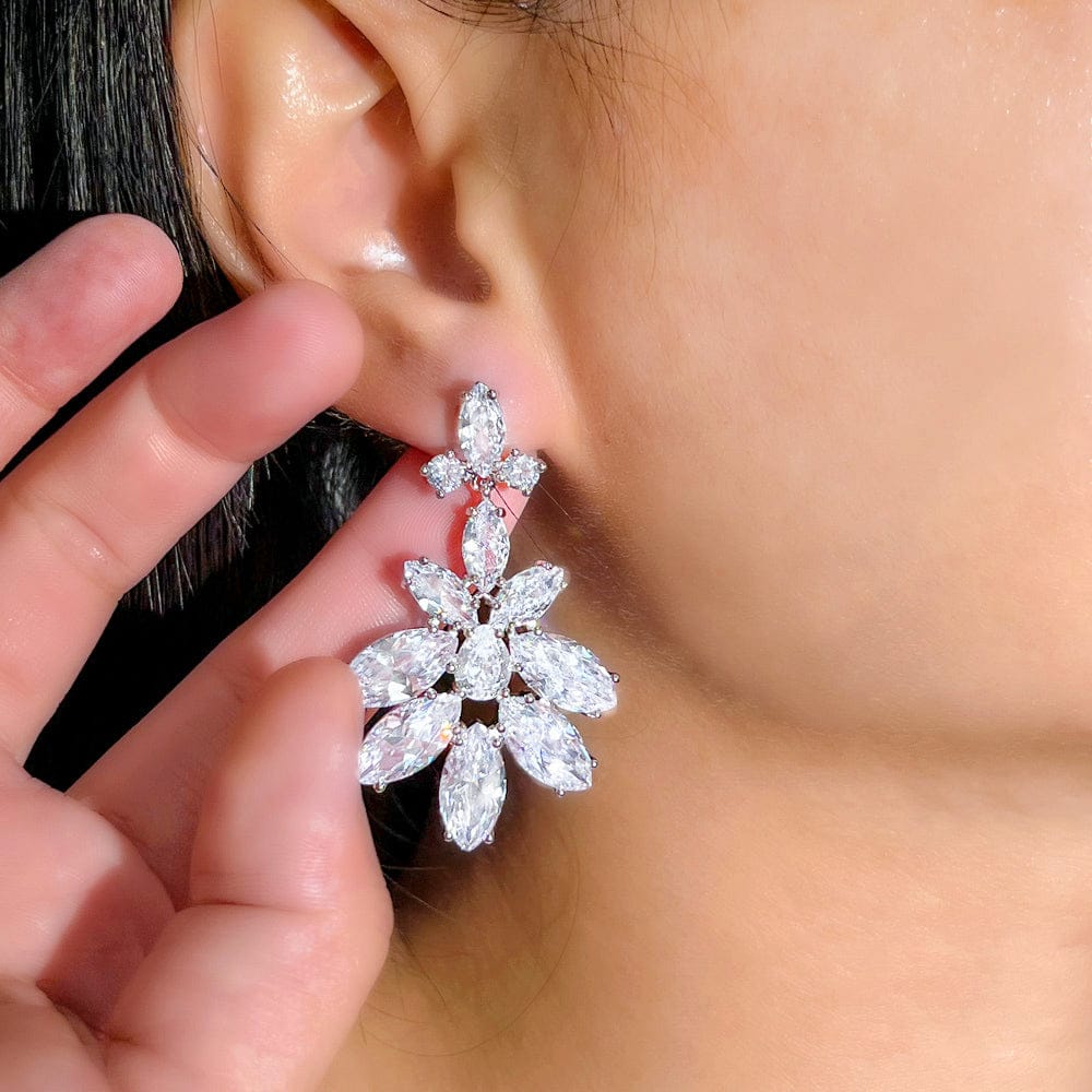 E0891 Super Sparkling White Cubic Zirconia Luxury Bridal Dangle Drop Engagement Earrings for Wedding Banquet Big Party Jewelry