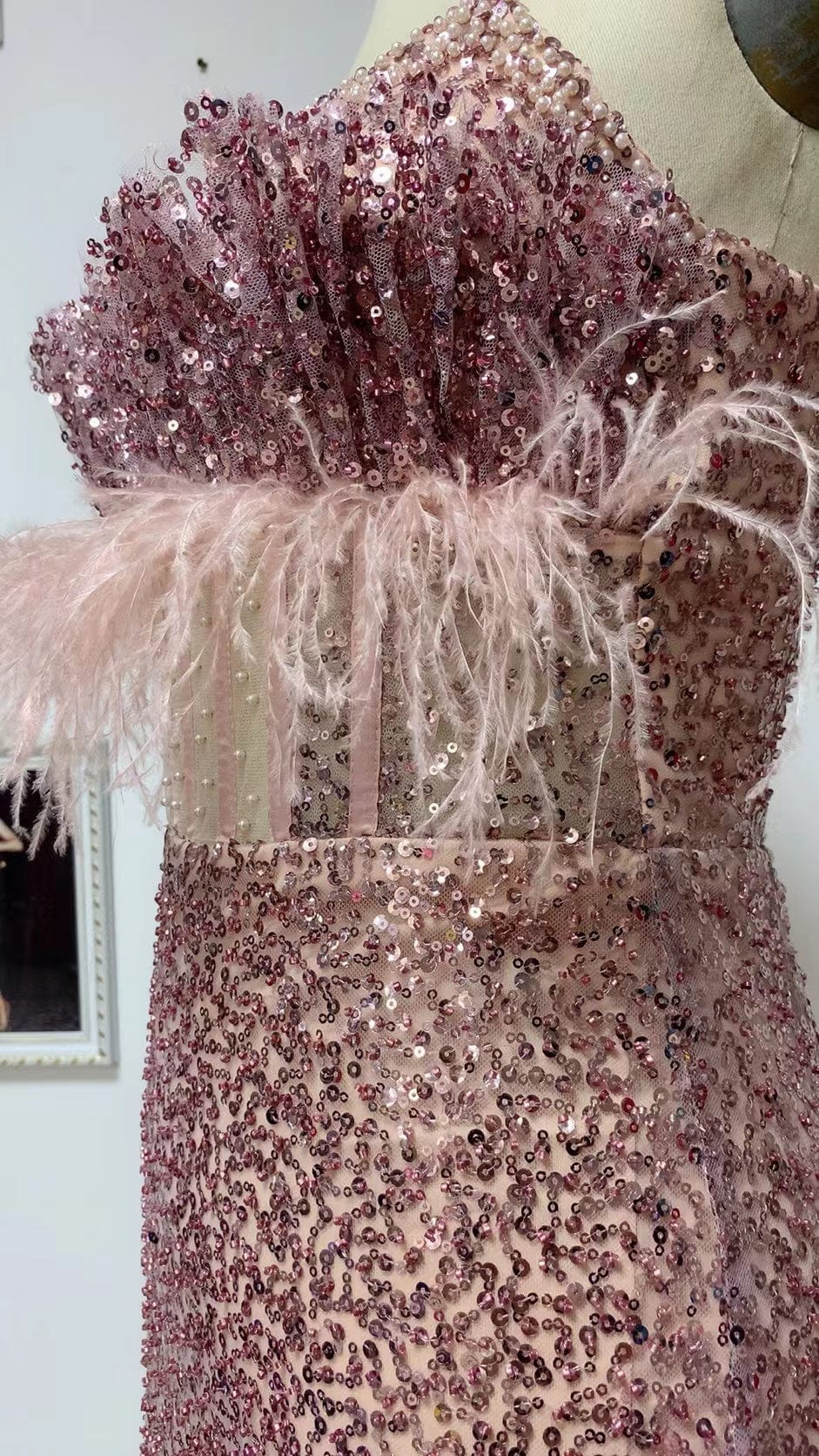 ED2174 Off Shoulder Long Prom Gowns Elegant Dress For Women See Through Feather Evening Dresses