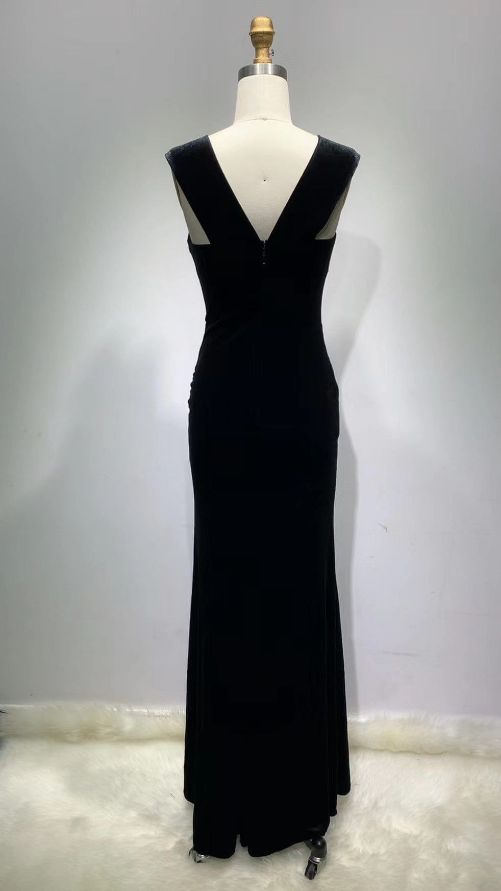 ED2290 Kimshein Black Trending Dresses Women Sexy V Neck With Crystal Mesh Hollow Out High Split Elegant Dress Party