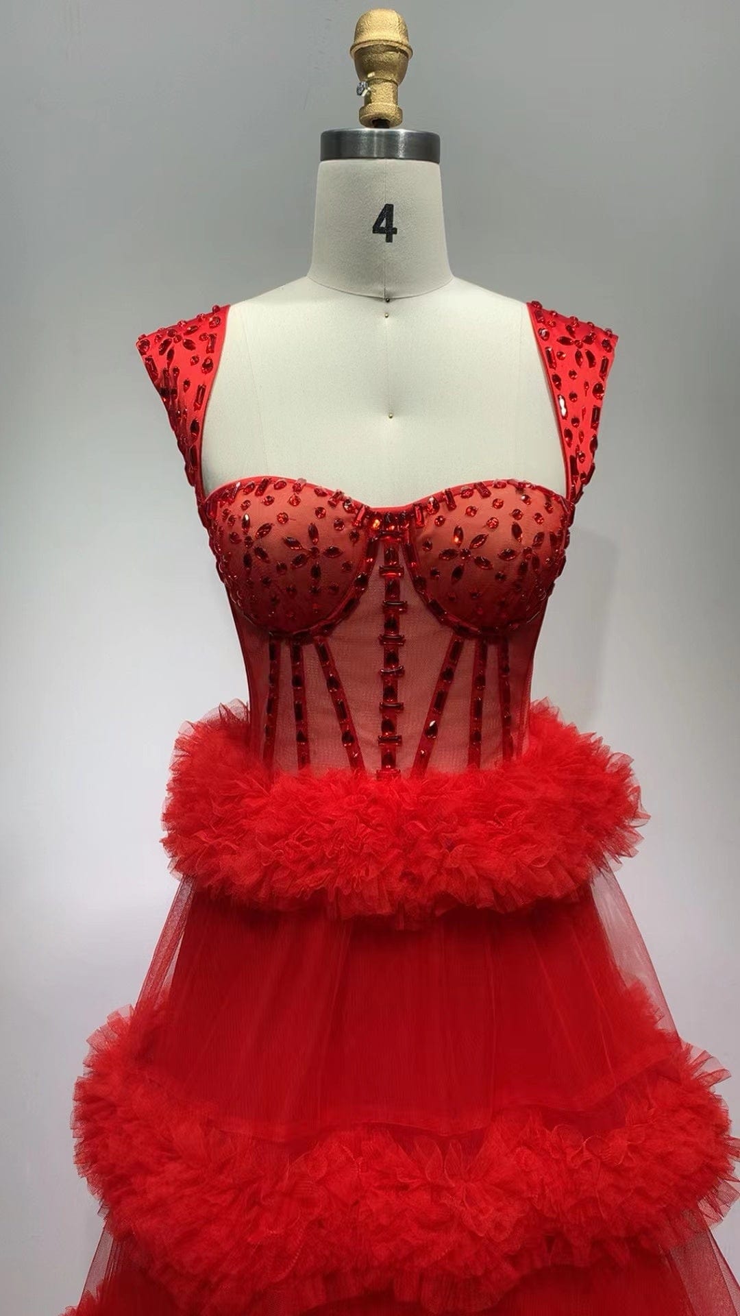 ED2299 Kimshein Womens Fancy Clothing Birthday Dresses Slash Neck Red Crystal Mesh Dress Prom Wedding Dress Women