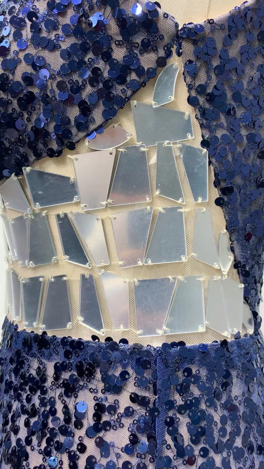 ED2310 Kimshein Luxury Halter Blue Sequin Off Shoulder Sleeveless High Slit Evening Party Gown Dress Elegant