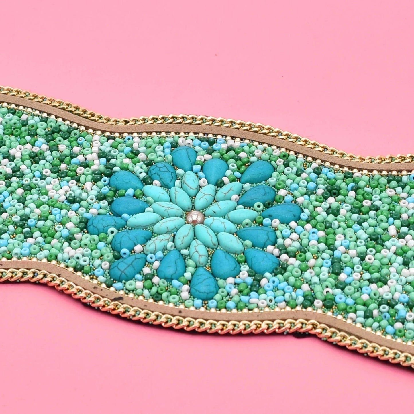 Elastic Bohemian Women belt Colorful Turquoise Bead Flower Leather Belt Bohemian Ethnic Body Jewelry