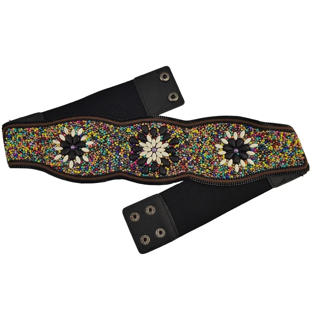 Elastic Bohemian Women belt Colorful Turquoise Bead Flower Leather Belt Bohemian Ethnic Body Jewelry