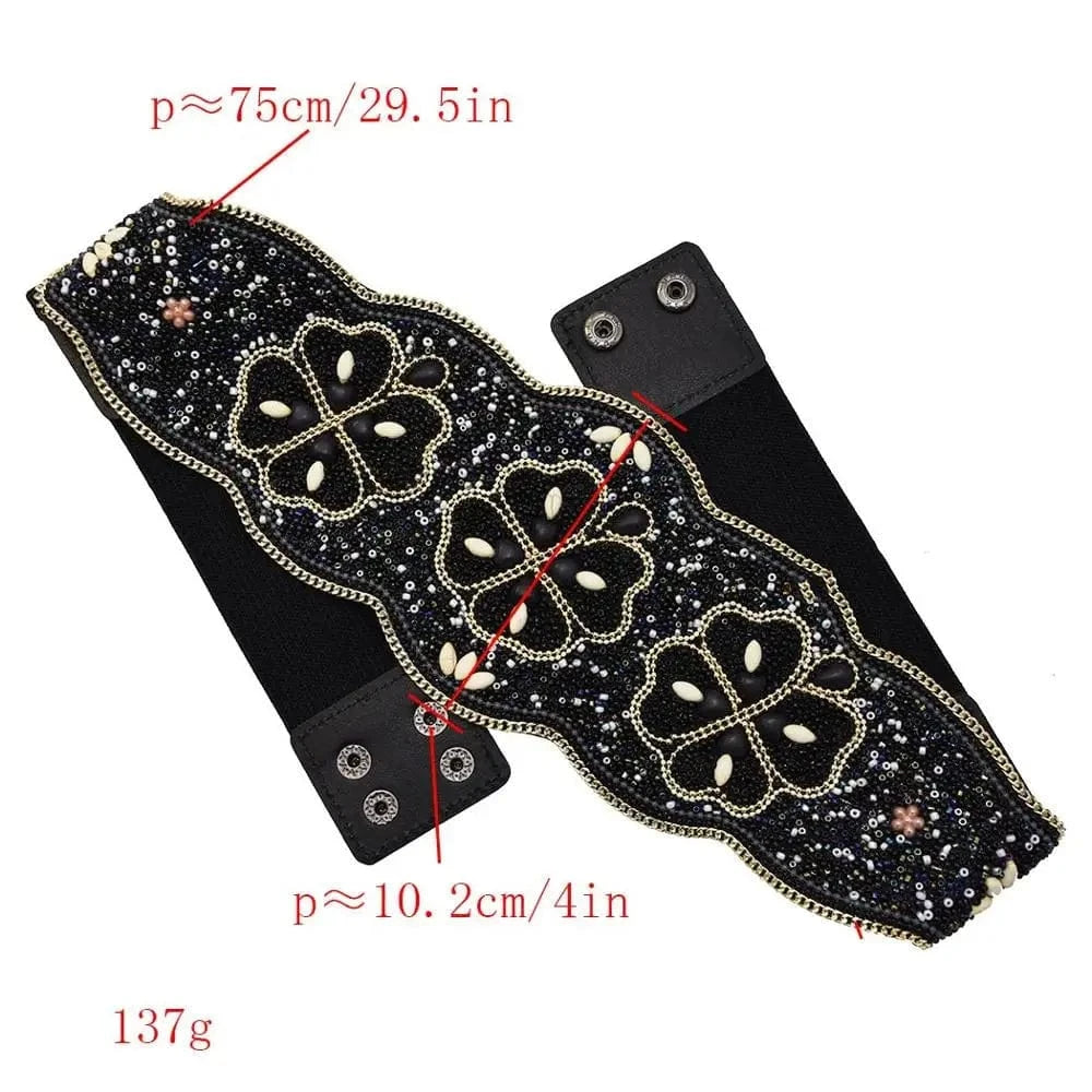 Elastic rice beads belt dance waist chain costume accessories female retro bohemian national style