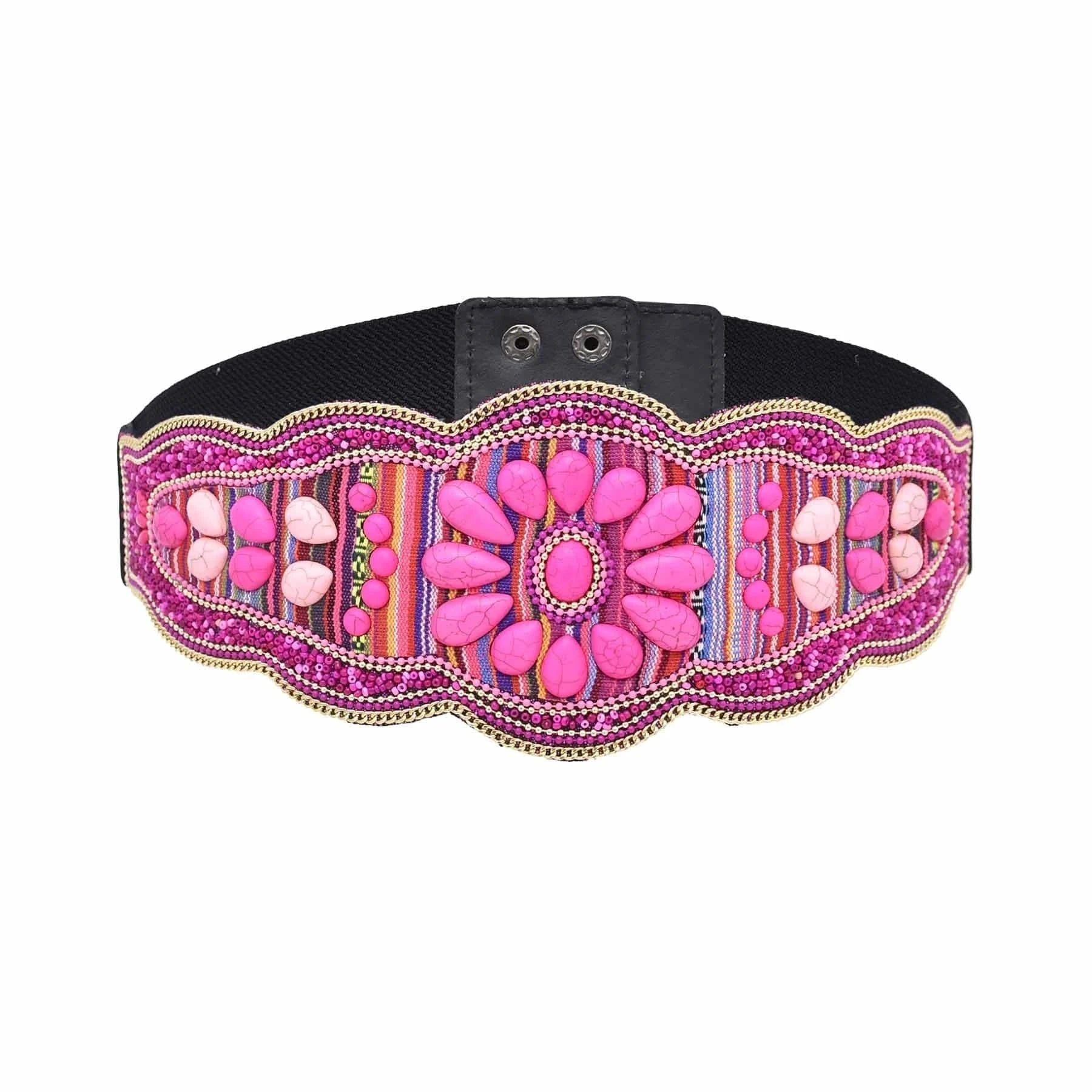 Elastic Women belt Handmade Colorful Rice Bead Shell Leather Elastic Belt Bohemian Ethnic Body Jewelry