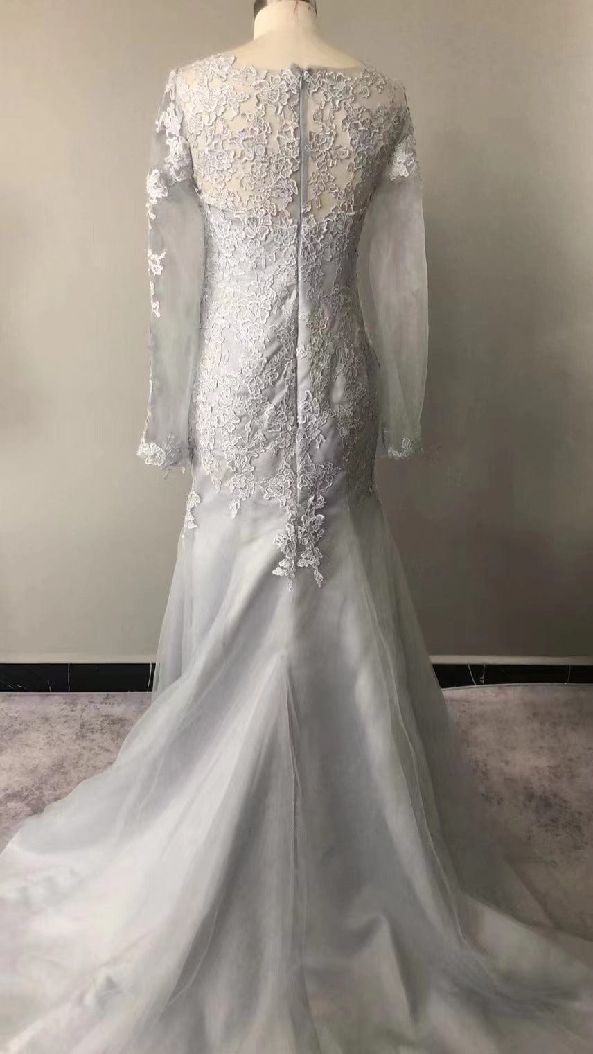 Elegant Blue Silver Mother of the Bride Dresses Long Sleeves 2022 V Neck Godmother Evening Dresses Wedding Party Guest Gowns New