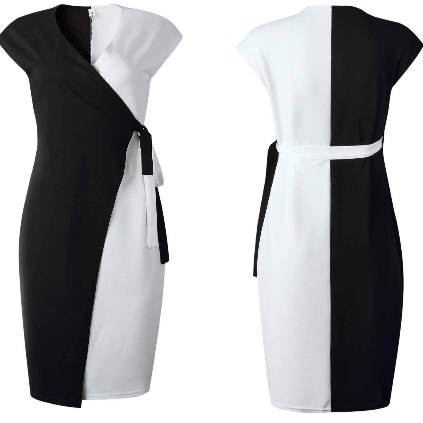 Elegant Bodycon Sleeveless Patchwork Sashes Women Career Office Dress