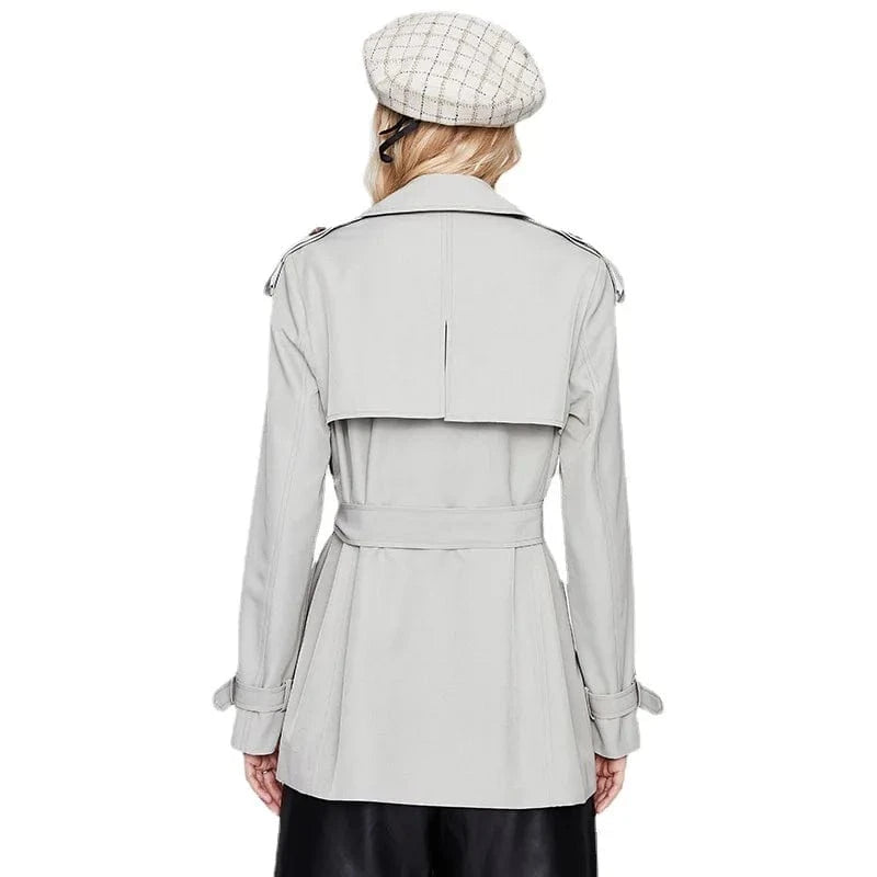 Elegant Design Women Windbreaker Solid Color Casual Belted Lady Trench Coat