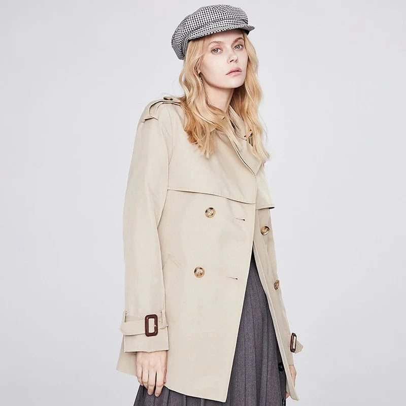 Elegant Design Women Windbreaker Solid Color Casual Belted Lady Trench Coat