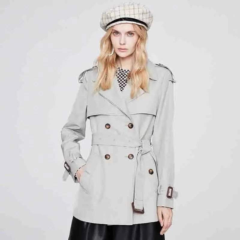 Elegant Design Women Windbreaker Solid Color Casual Belted Lady Trench Coat