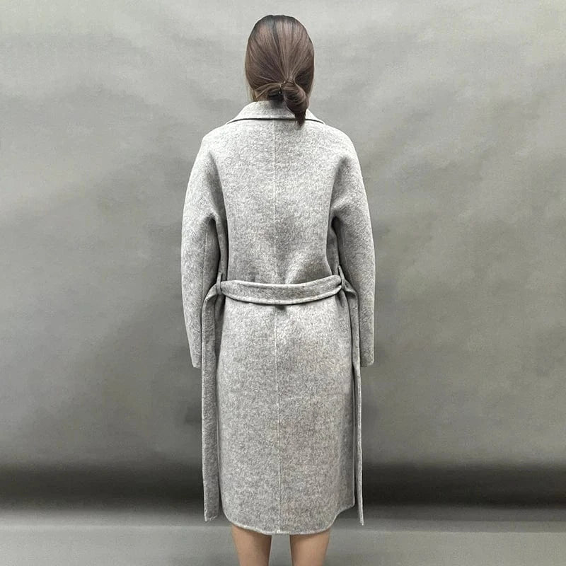 Elegant Double Sided Handmade Long Trench Coats Belted Ladies Cashmere Coat for Women