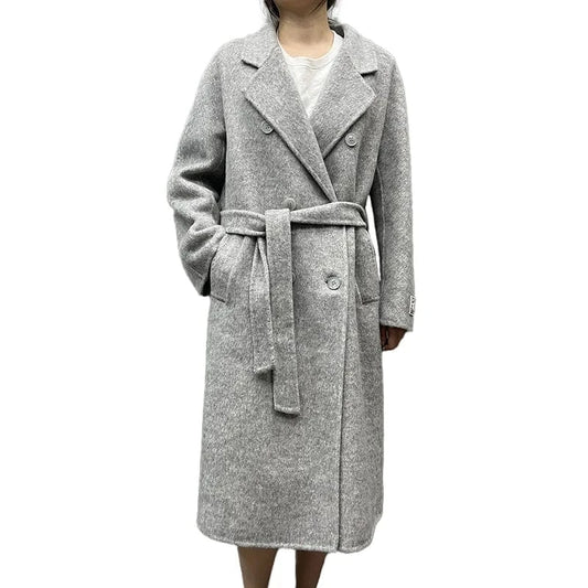 Elegant Double Sided Handmade Long Trench Coats Belted Ladies Cashmere Coat for Women