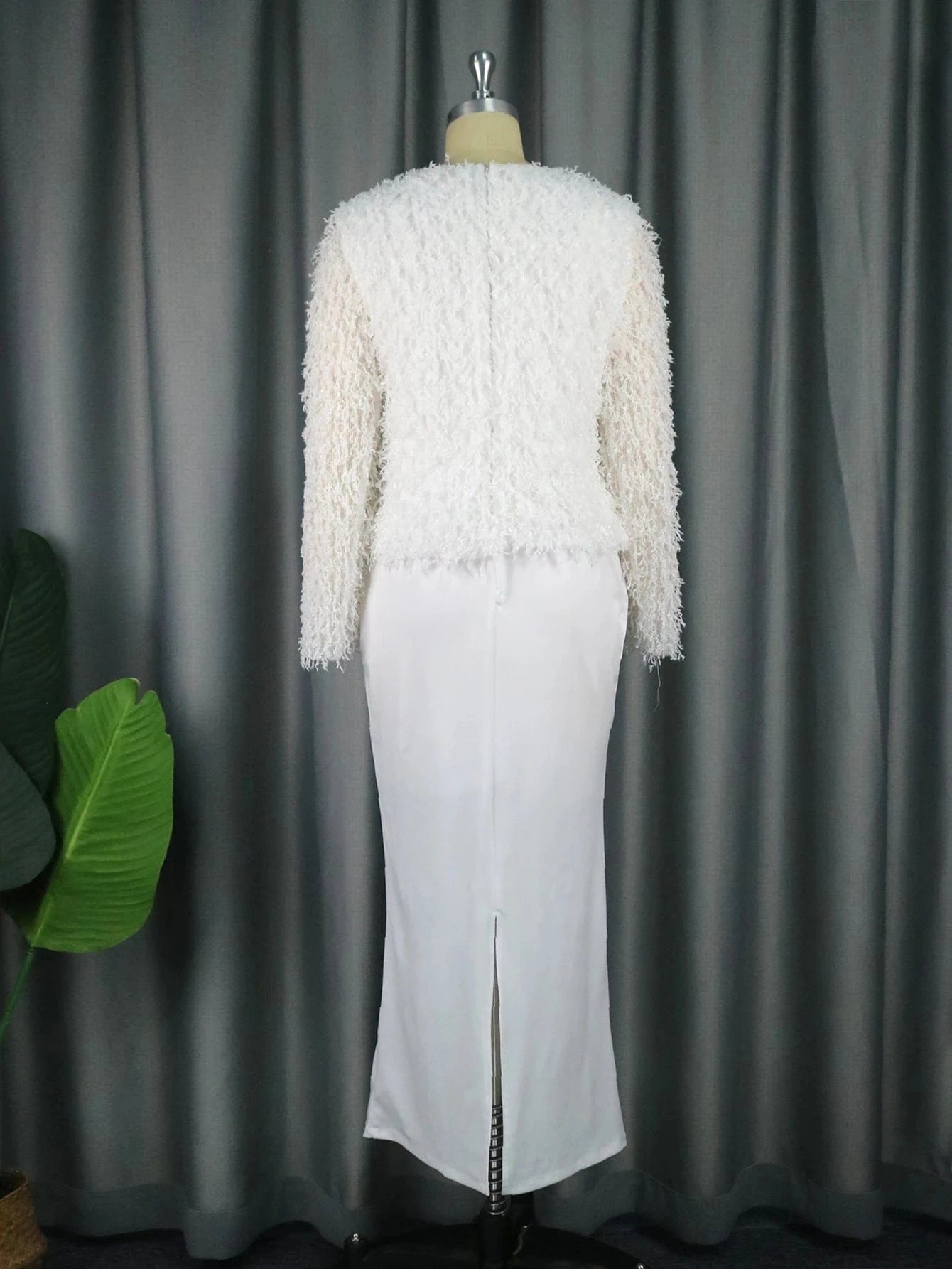 Elegant Full Sleeves Tassels Christmas Plus Size Women White Dresses