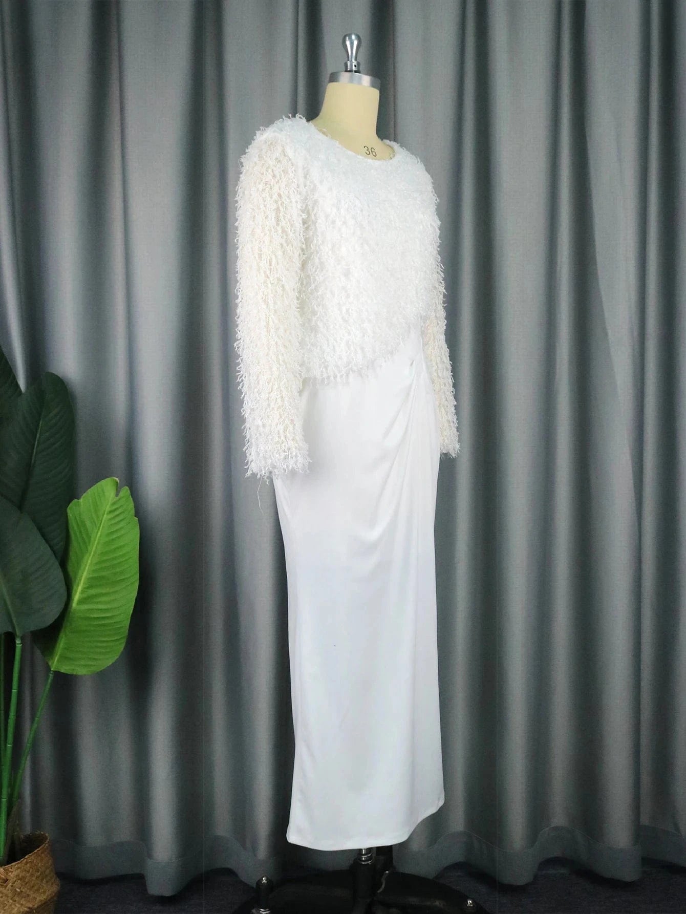 Elegant Full Sleeves Tassels Christmas Plus Size Women White Dresses