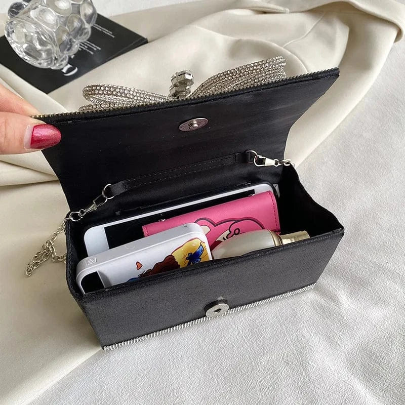 Elegant Luxury Evening Diamonds Clutch Bag Female Matel Handle Flap Crossbody Bags Women Party Butterfly Rhinestone Handbags