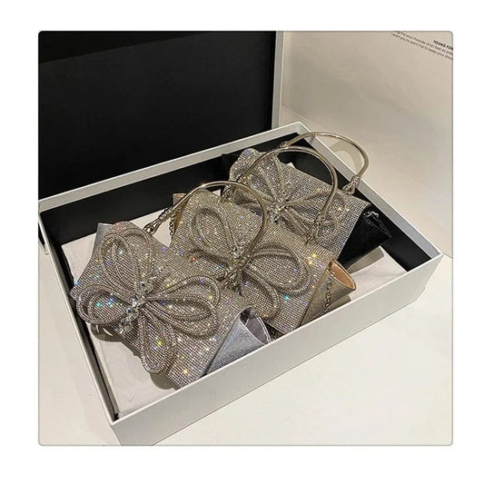 Elegant Luxury Evening Diamonds Clutch Bag Female Matel Handle Flap Crossbody Bags Women Party Butterfly Rhinestone Handbags