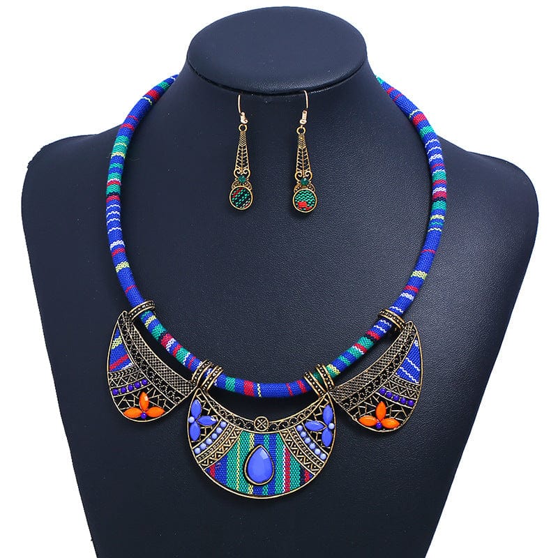 Europe And America Popular Ethnic Style Braided Rope Earrings Two-piece Jewelry Female Earrings And Necklace Set