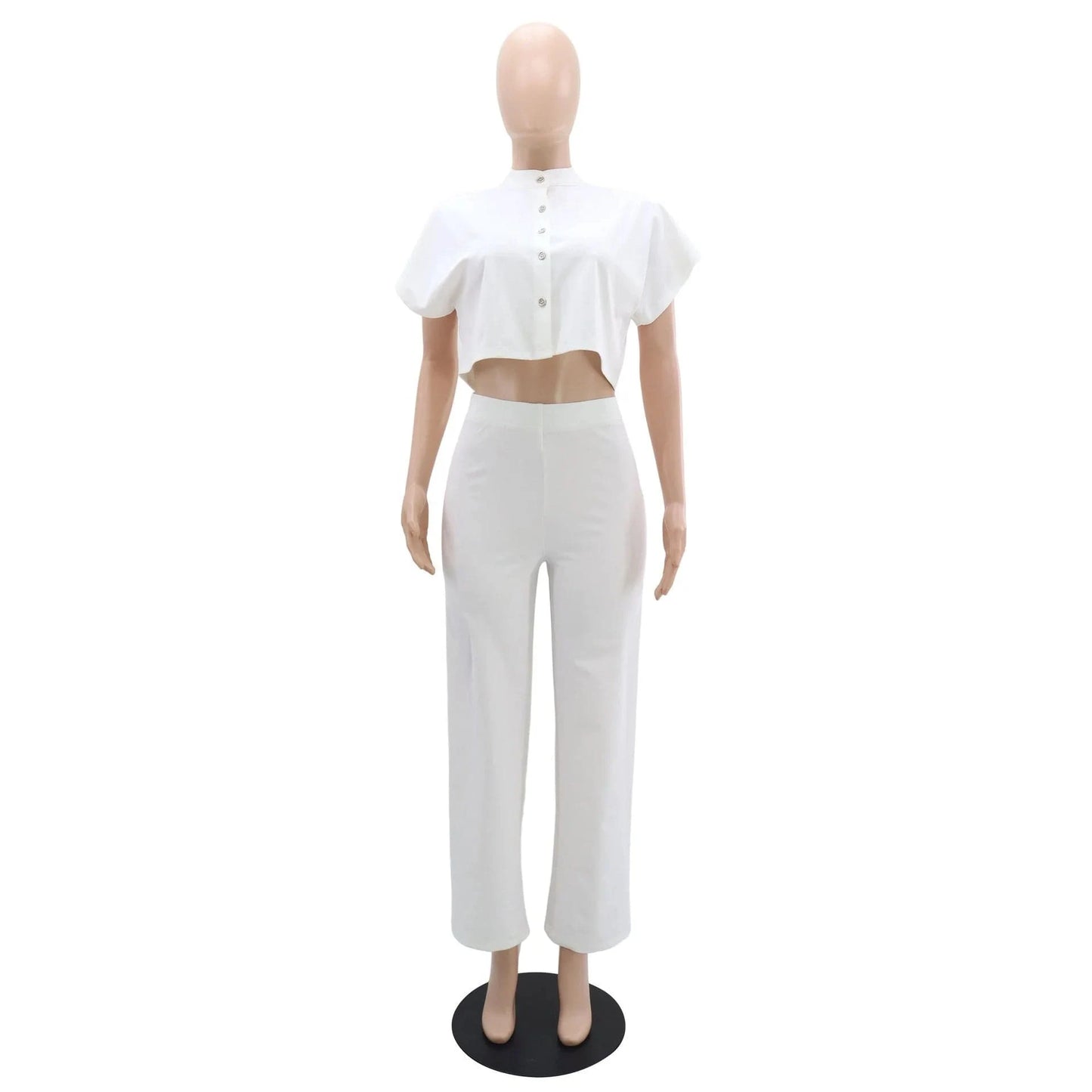 Europe And The United States Cardigan Top Solid Color Straight Women'S Pants Casual Two-Piece Set