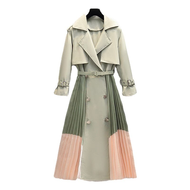 Europe Style Double Breasted Long Pleated Patchwork Skirt 2022 Autumn New Fashion Temperament Women Trend Trench Coat