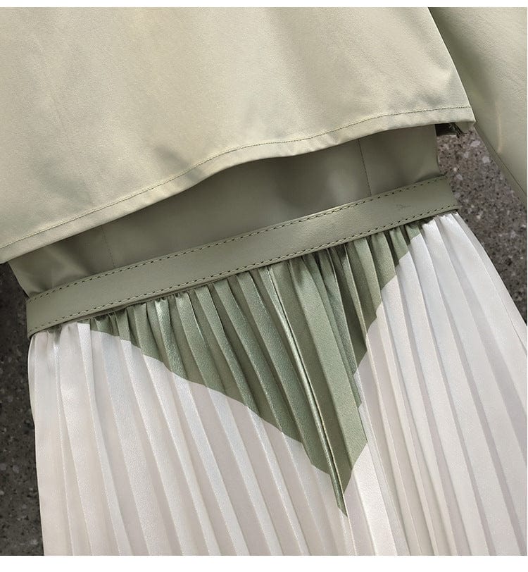 Europe Style Double Breasted Long Pleated Patchwork Skirt 2022 Autumn New Fashion Temperament Women Trend Trench Coat