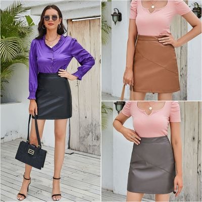 European and American PU leather skirt elastic stretch skirt summer European and American ladies leather short skirt