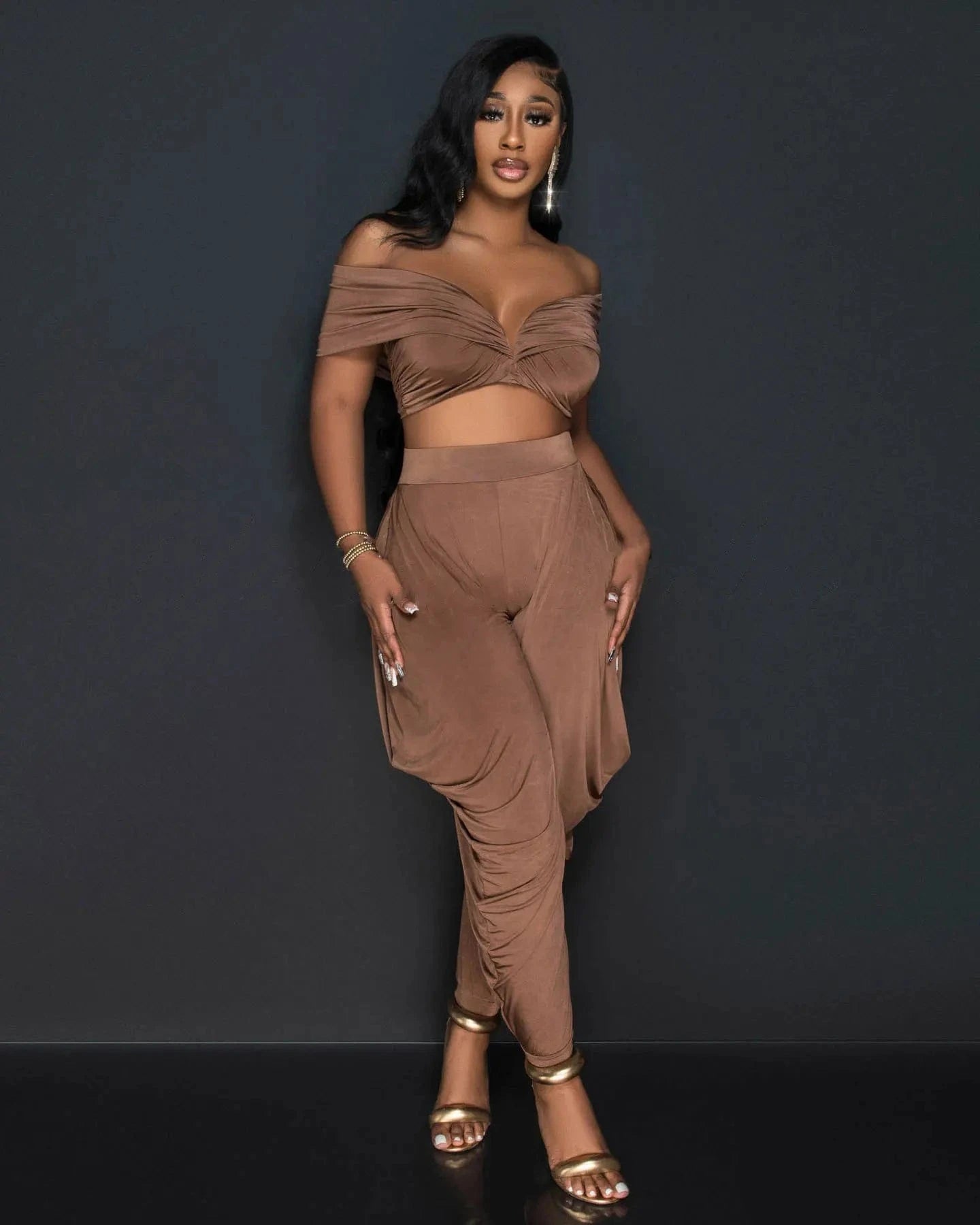 European and American sexy one-shoulder sleeveless deep V pleated trouser suit