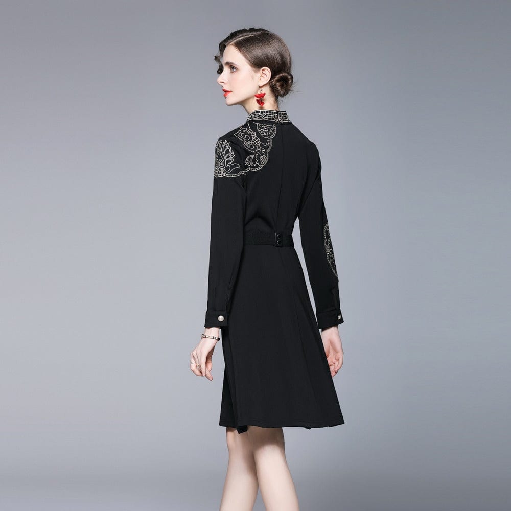 European and American style embroidery 2022 new dress high-end temperament new Hepburn style black dress swing + belt XA9126078