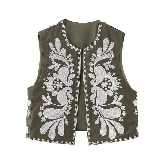 European and American women's clothing 2023 Summer new European and American cardigan sleeveless embroidered vest women's top