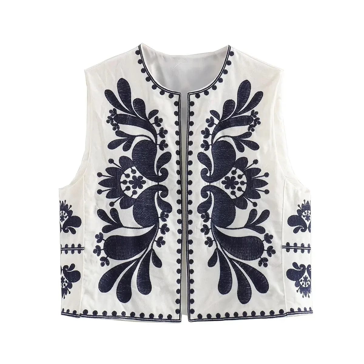 European and American women's clothing 2023 Summer new European and American cardigan sleeveless embroidered vest women's top
