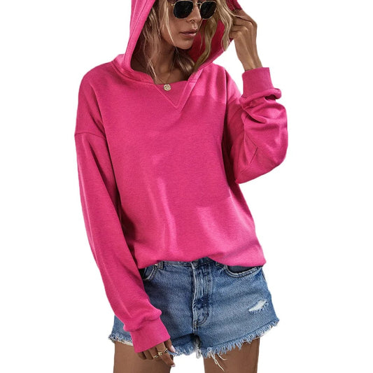European and American Women's Clothing 2024 Autumn and Winter New Fleece-lined Sweater Women's Hooded Casual Loose Top