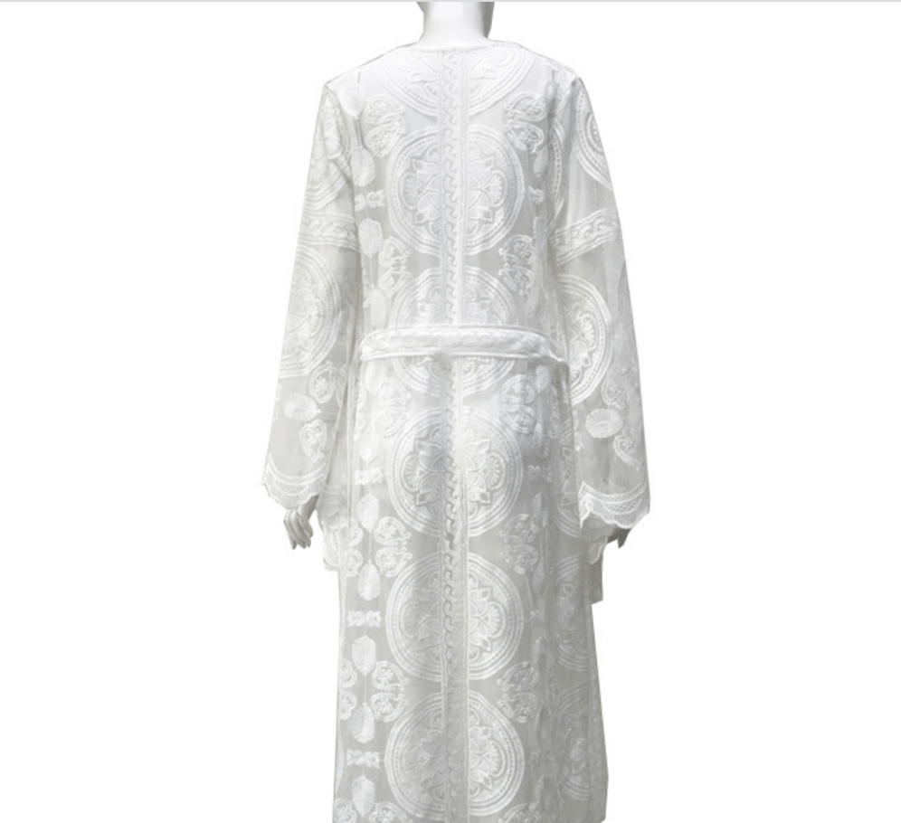 European and American women's embroidered dress long sleeves cardigan lace evening dress clothes dress shawl