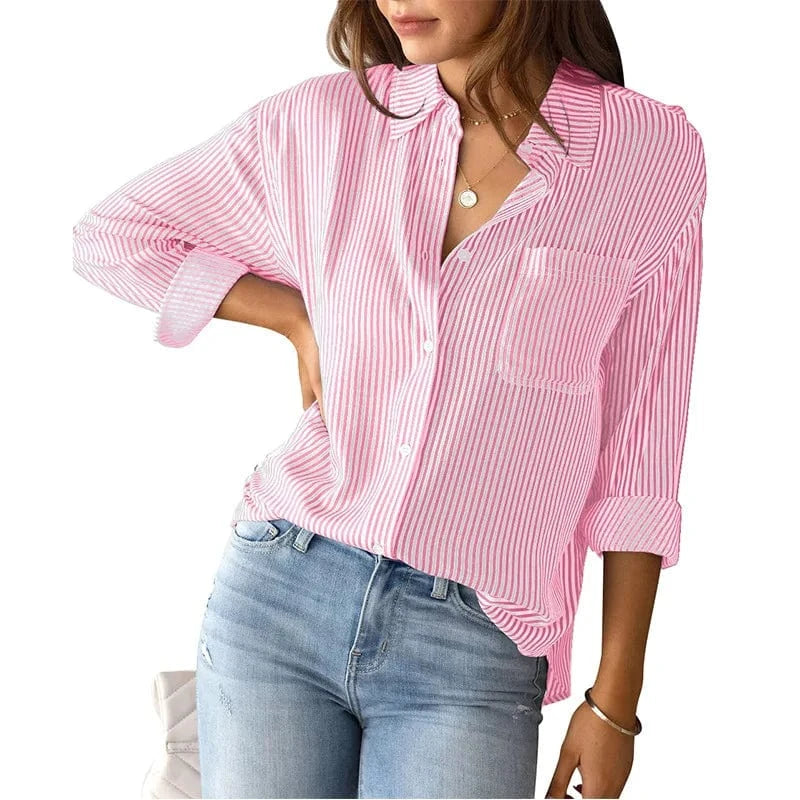 European Foreign Trade Women's clothing 2023 Autumn New Striped Cardigan top Loose casual Long sleeve shirt For Women