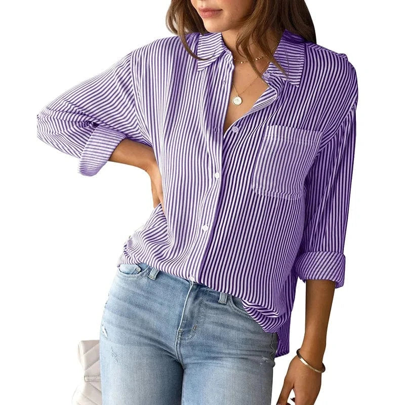 European Foreign Trade Women's clothing 2023 Autumn New Striped Cardigan top Loose casual Long sleeve shirt For Women