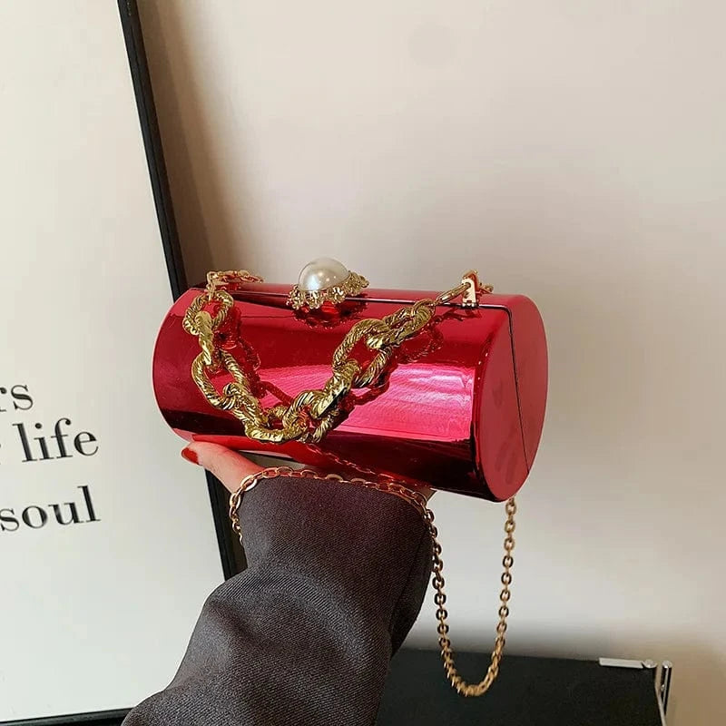 European High-end Luxury Women Party Evening Bags Designer Chain Cylinder Messenger Bag Pearl Lock Acrylic Clutch PVC Handbags