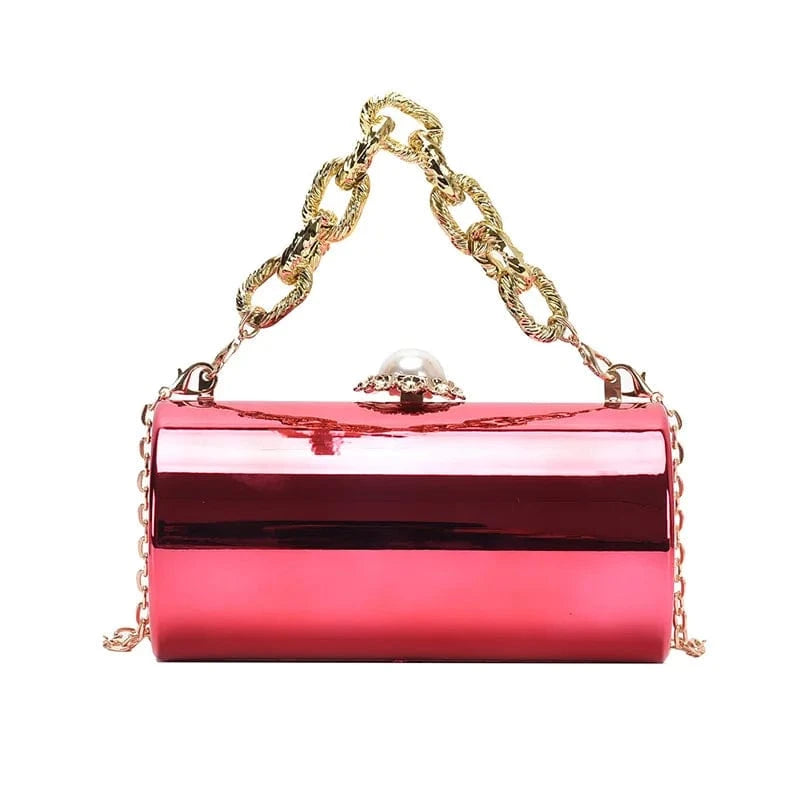 European High-end Luxury Women Party Evening Bags Designer Chain Cylinder Messenger Bag Pearl Lock Acrylic Clutch PVC Handbags