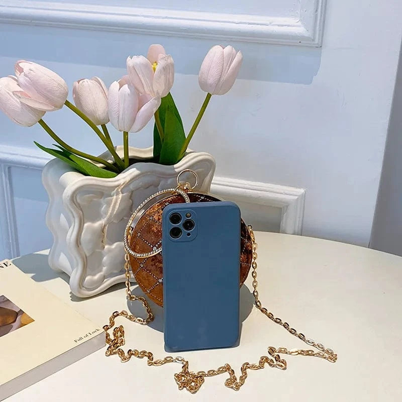 European Retro Handbag Velvet Women Chain Shoulder Bag Fashion Circular Diamond Ball Crossbody Bag Round Evening Party Clutch