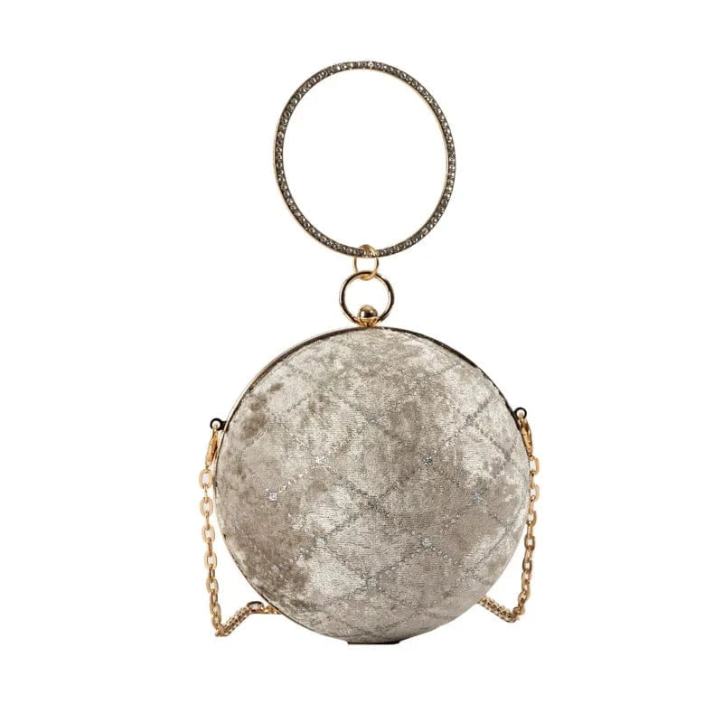 European Retro Handbag Velvet Women Chain Shoulder Bag Fashion Circular Diamond Ball Crossbody Bag Round Evening Party Clutch