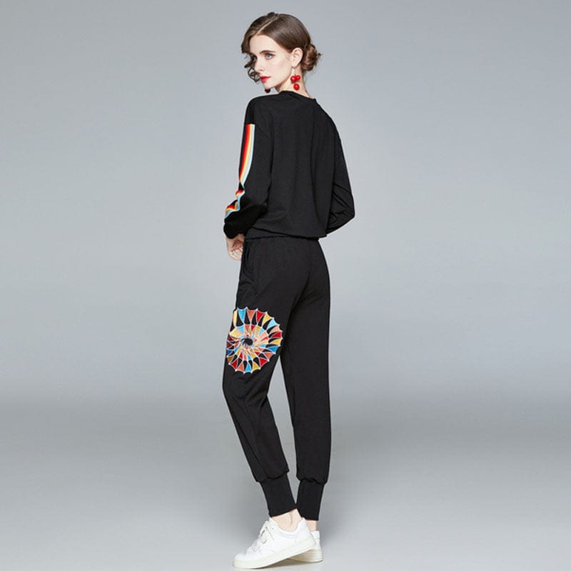 European station high-end custom color strip stitching new heavy industry embroidery round neck casual suit XA9005090
