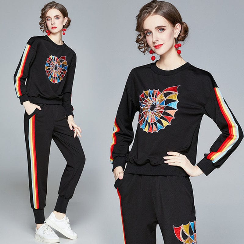 European station high-end custom color strip stitching new heavy industry embroidery round neck casual suit XA9005090